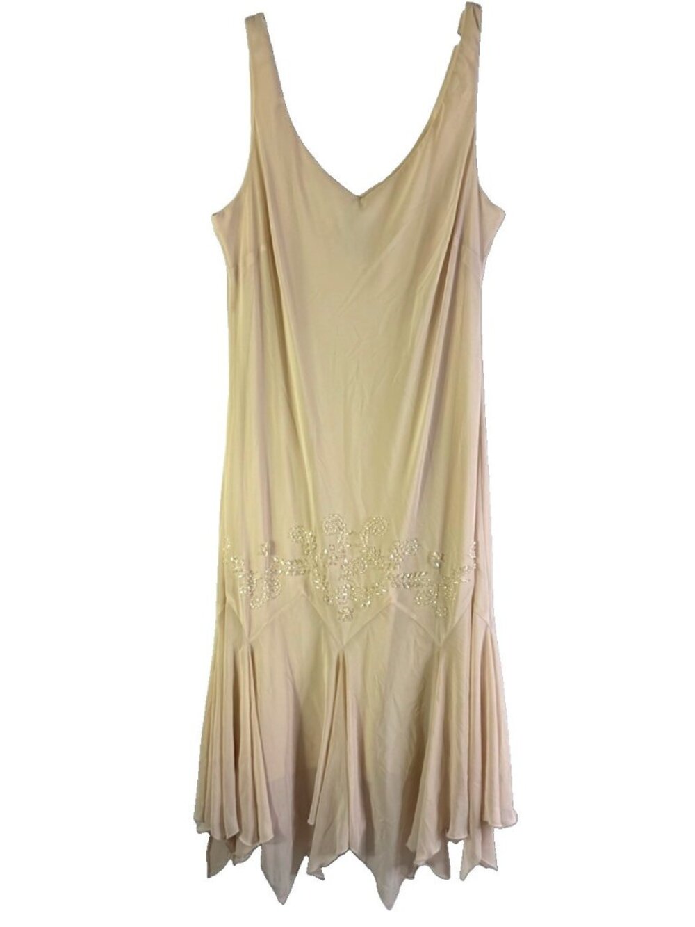 Vintage 90s Dress Slip Handkerchief Embellished Fairy Angel Beige